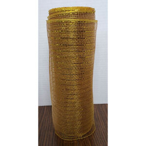 Flora Craft Decorative Mesh 10 x 10 Yard Gold Mesh Ribbon Roll Opened